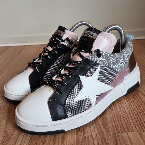 Piranha Low Top Distressed Glittery Leather Casual Sneakers Shoes Size EU 37 - Picture 3 of 16